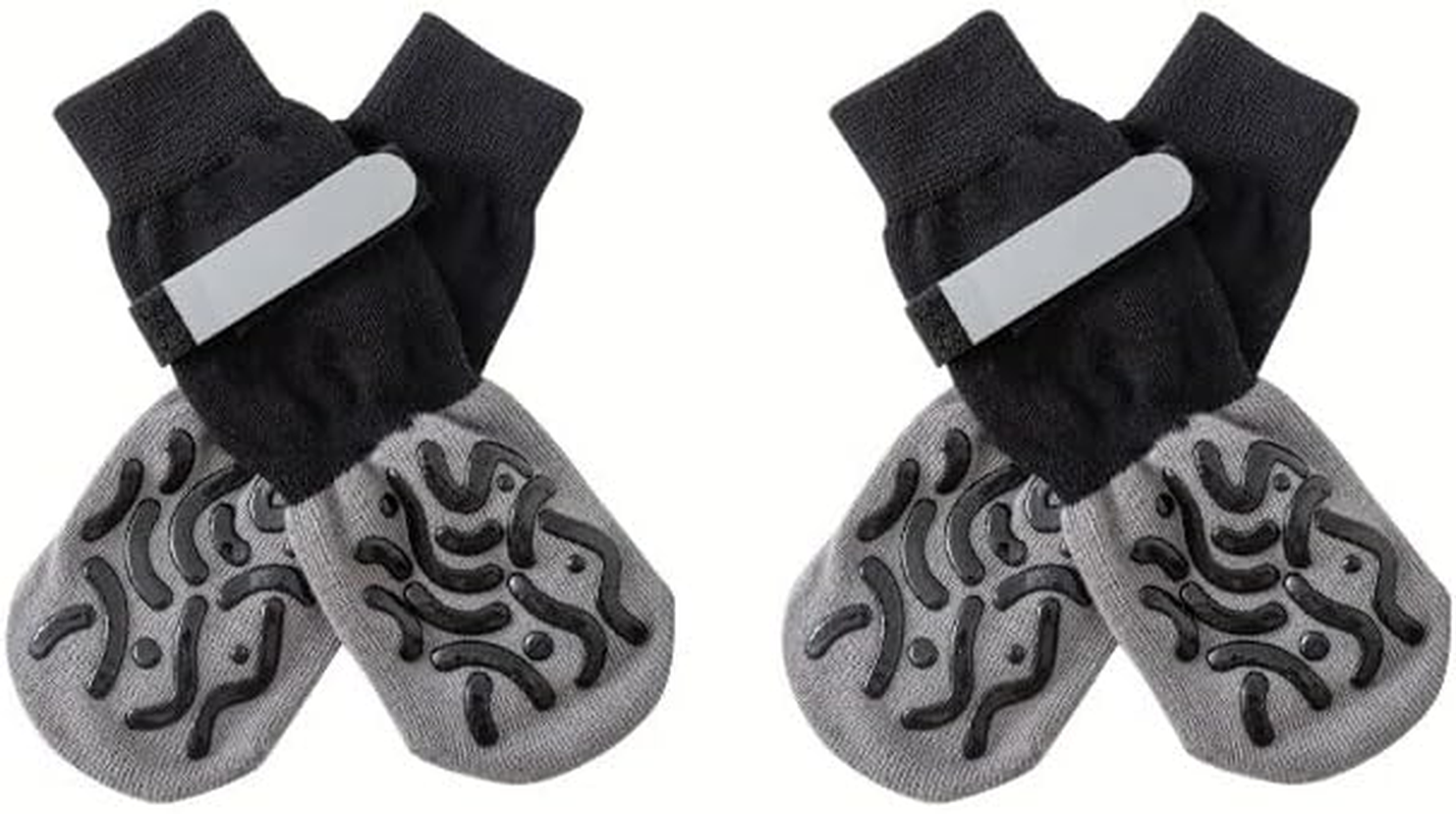 Anti-Slip Dog Socks-4 Pcs Double Sides Grips Dog Shoes Paw Protector for Hot Pavement, Prevents Licking,For Puppy Small Medium Large Senior Dogs (Black, L)