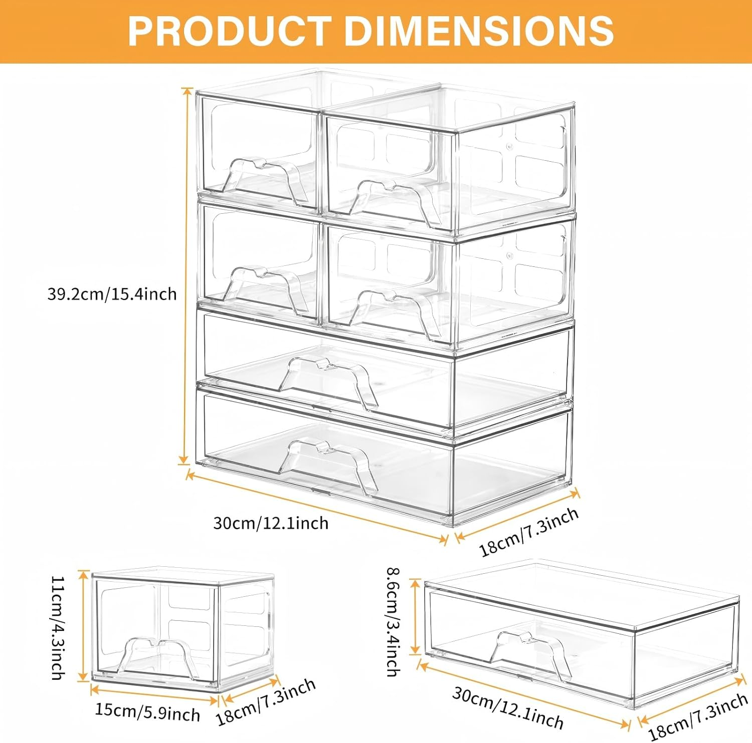 Makeup Organizer, 6 PCS Clear Stackable Storage Drawers, Desk Organizers, Dustproof Drawer and for Make Up, Jewelry, Clear Organizer for Home & Office Use, Bathroom Counter Dressing Table image number 6