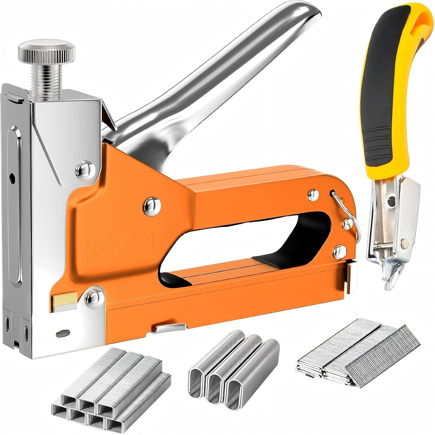 Staple Gun for Wood 3 in 1 Upholstery Staple Gun with 3000 Staples Manual Heavy Duty Staple Gun with for Furniture, Carpet, Carpentry, DIY, Wire, Decoration Yellow