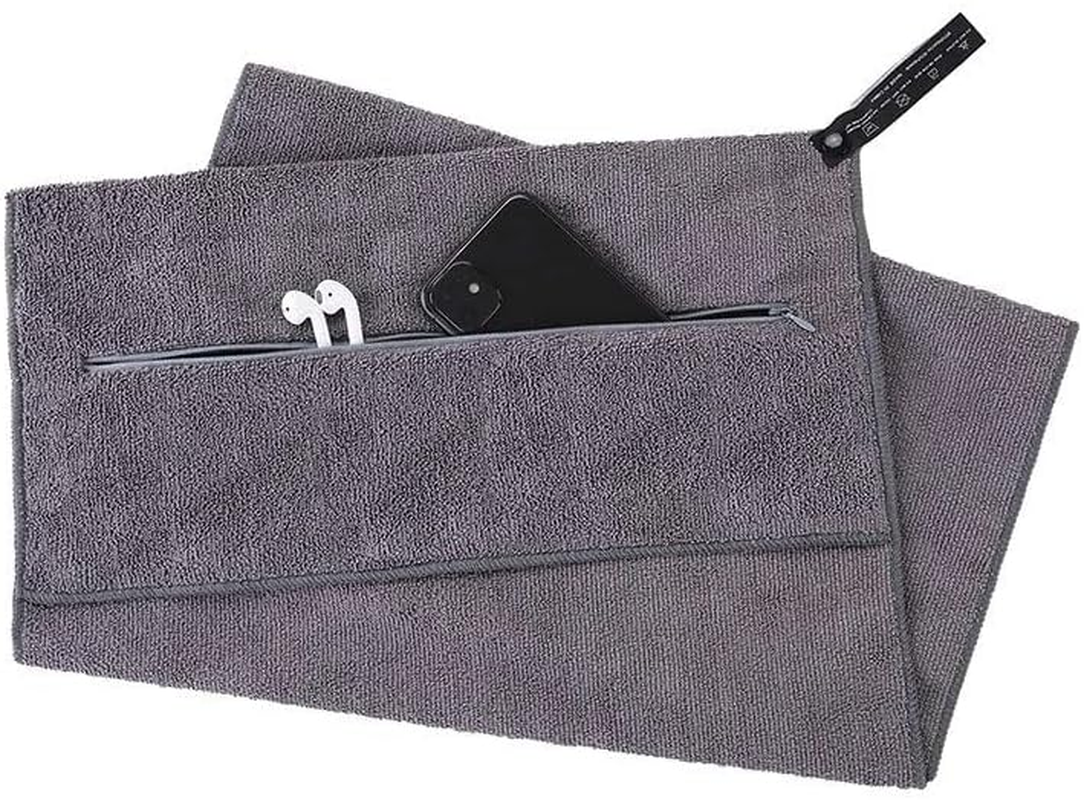 Generic 40 * 100CM Body Fitness Gym Towel with Zip Pocket, Grey, Microfibre, Solid, 1 Count image number 1