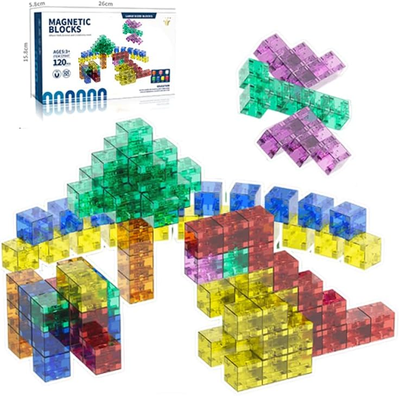 TOYVIBE 120PCS Magnetic Building Blocks - STEM Educational Toys for Ages 3+ (AU) (Colorful Transparent Magnetic Building Blocks, Pcs, 120) (120 Pcs)