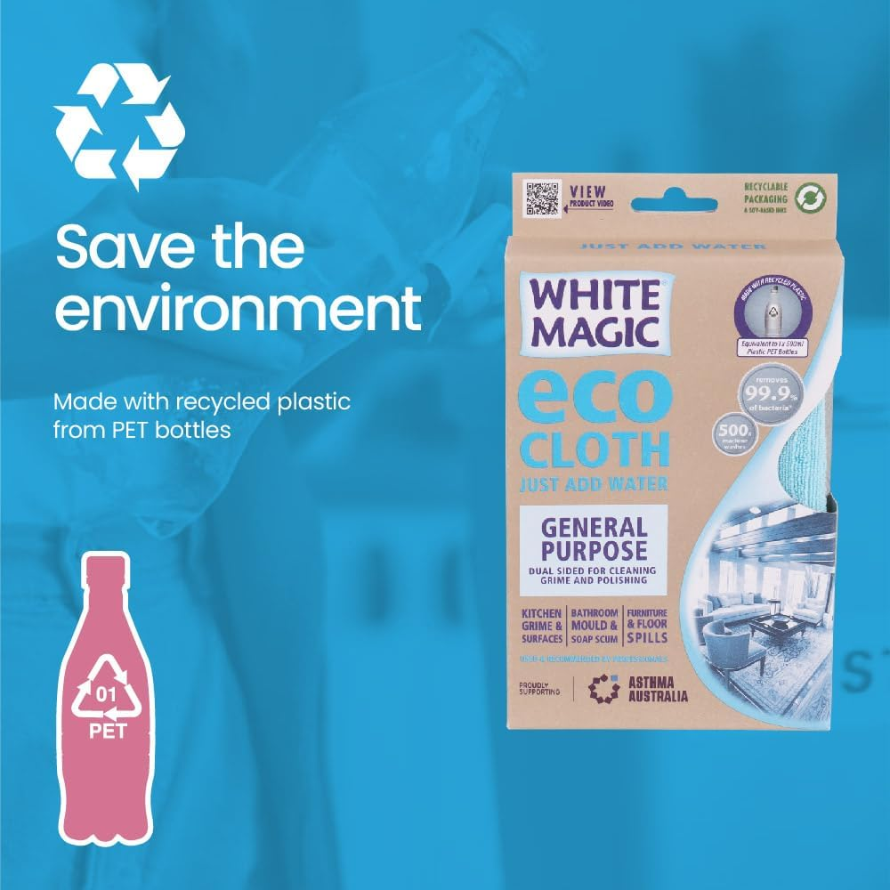 White Magic General Purpose Eco Cloth, Great Household Cleaning Tools for Bathroom, Kitchen, and Cars, Washable and Reusable image number 6