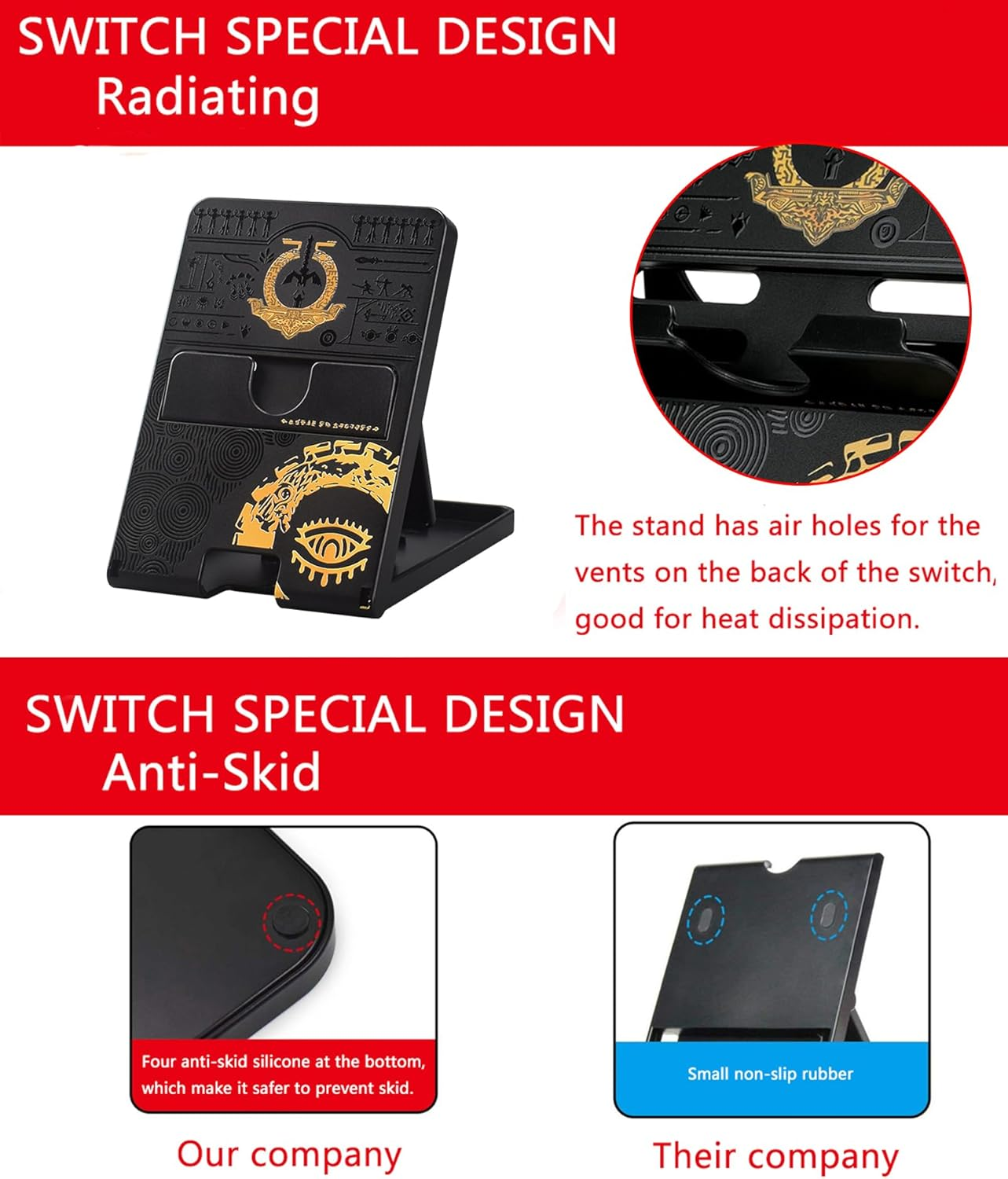 Busjoy Stand for Nintendo Switch, Switch OLED, Switch Lite, for Zelda Tears of the Kingdom Cute Holder Bracket, Adjustable Portable Foldable Non-Slip Playstand-Black - Animal Forest-Green image number 5