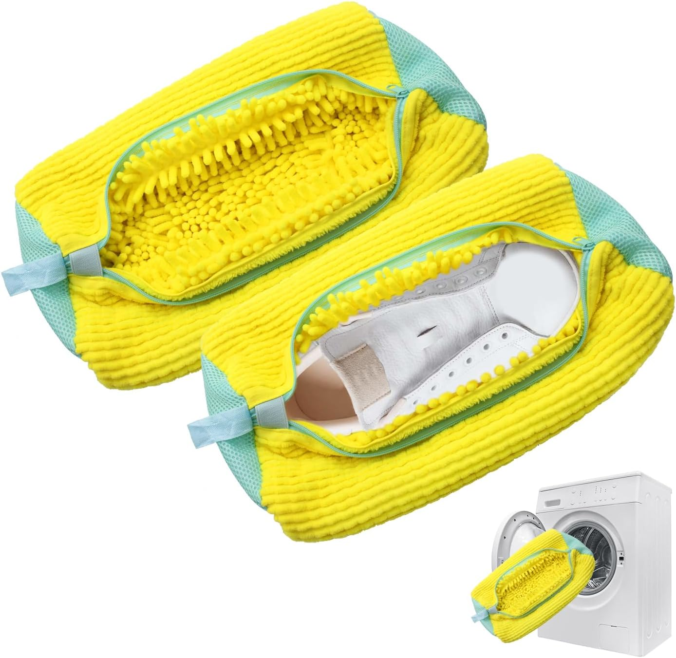 Henkion Reusable Shoe Washing Bags for Machine Washer & Dryer - 360&deg; Cleaning, Durable Zipper, Plush Protection - Fits All Shoe Sizes/Sneakers (Yellow, 2Pcs) - Grey-2Pcs image number 5