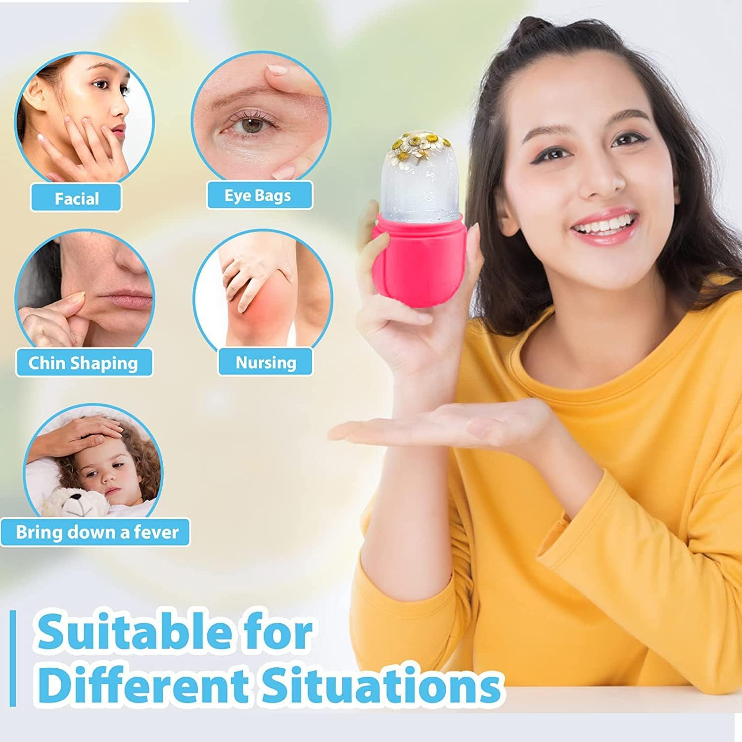 Ice Roller for Face, Topavatop Silicone Ice Face Roller Skin Care, Facial Ice Roller Icing Tool, Ice Holder for Face, Icing Ice Mold for Face, Icing Face Ice Pod Skincare image number 3