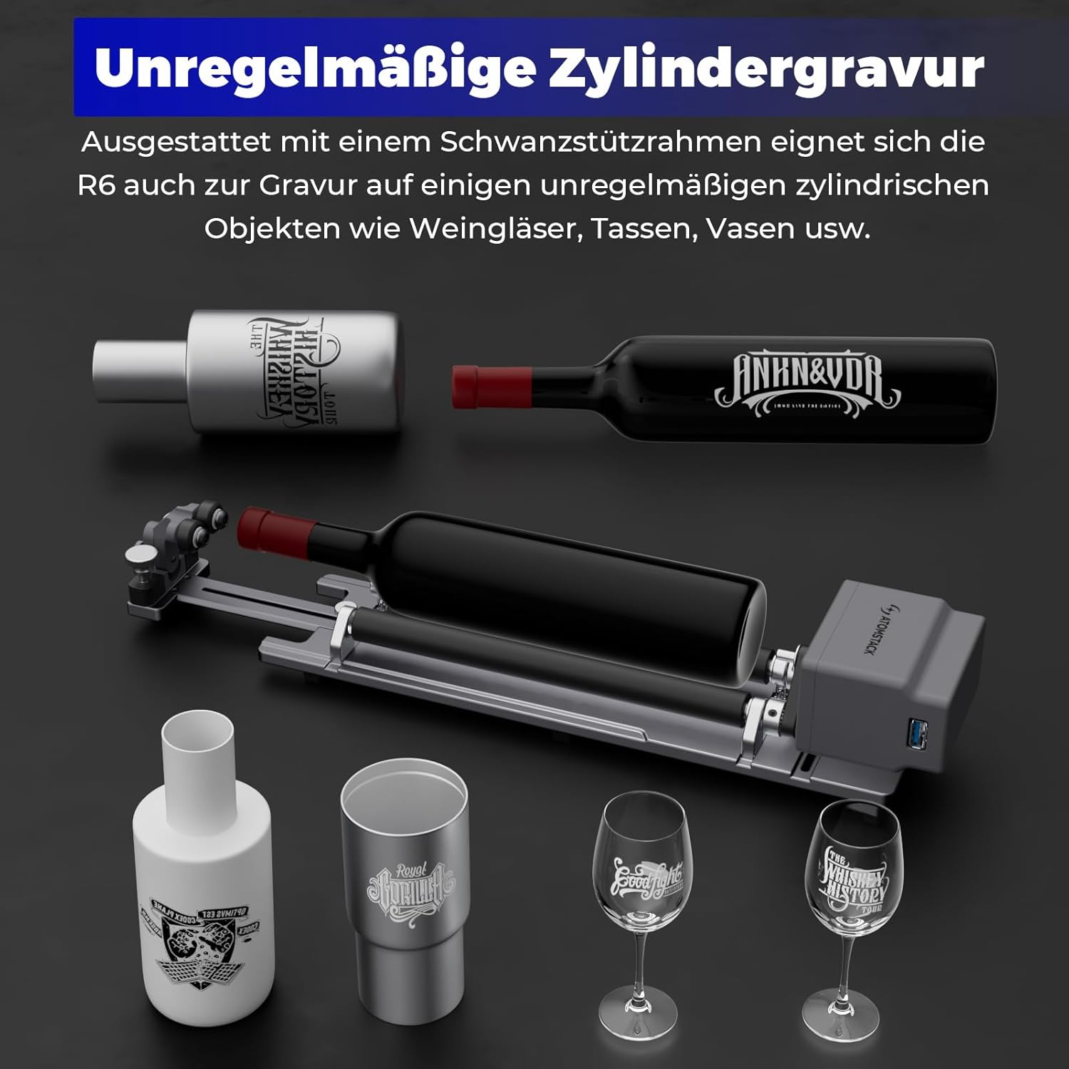 ATOMSTACK R6 Rotary Roller for P1 Laser Engraving Machine with 4 Lever Feet for Engraving on Cylinders, Cups, Pens, Pasta Bars and Cans (R6) - R6 image number 6