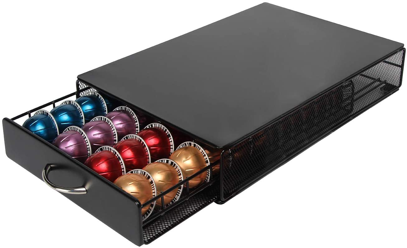 Coffee Pod Holder Stand Revolving Capsules Storage Rack for Nespresso Vertuoline (40 Pods Iron Drawer) image number 6