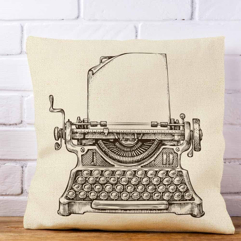 IBILIU Throw Pillow Covers Writer Hand Drawn Vintage Typewriter Sketch Publishing Old Editor Cushion Pillow Case Home Decor Pillowcase 18X18 Inches image number 3