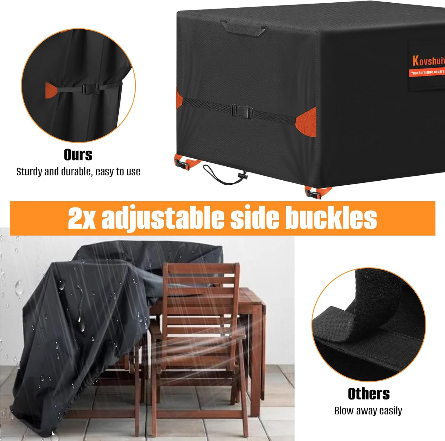 Kovshuiwe Garden Furniture Covers,90X90X90Cm Patio Furniture Cover Waterproof, Table Covers 420D Heavy Duty Oxford Fabric Rattan Furniture Cover Windproof Anti-Uv for Patio, Outdoor image number 6