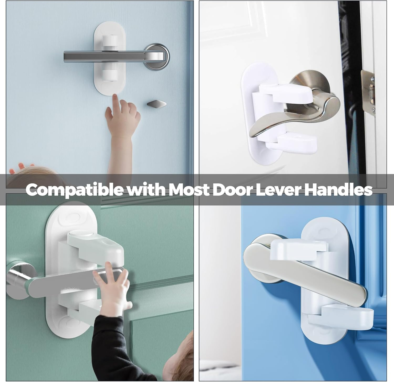 Woobroo Door Lever Safety Lock, 2 Pack Doors Handle Locks without Drilling for Child-Proof & Pet-Proof, Heavy-Duty 3M Adhesive Tape, No Tools Required, White image number 5