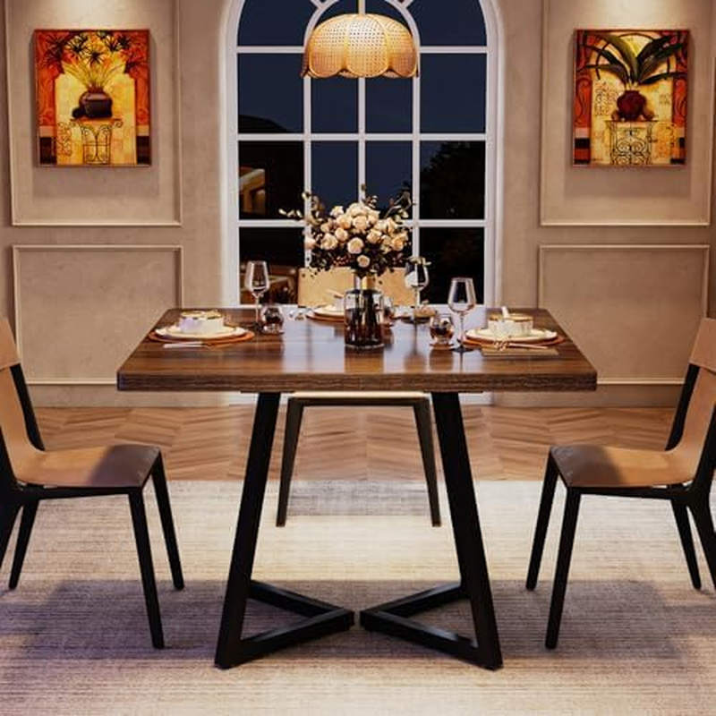 Tribesigns Square Dining Table for 4, 80 Cm Industrial Dinner Table with Metal Base, Wood Kitchen Table for Dining Room, Small Space, Apartment, Rustic Brown & Black image number 1