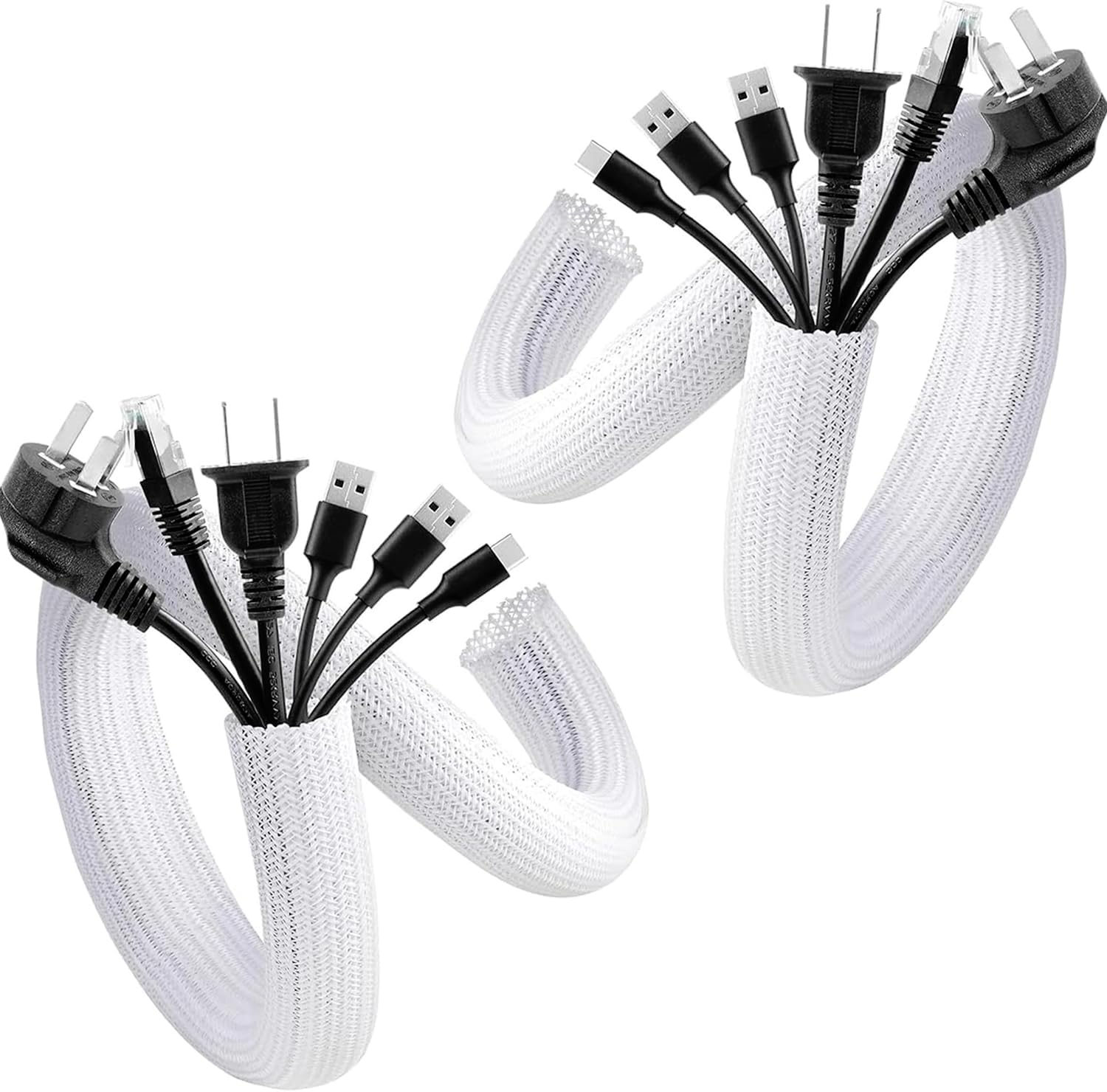 2Pcs White Cable Sleeve, Cord Management Wire Organizer under Desk, Home Office Computer Wire Cover Hider Cord Protector, Protect Cables from Pet Cat Dog Chewing, White ﻿ image number 4