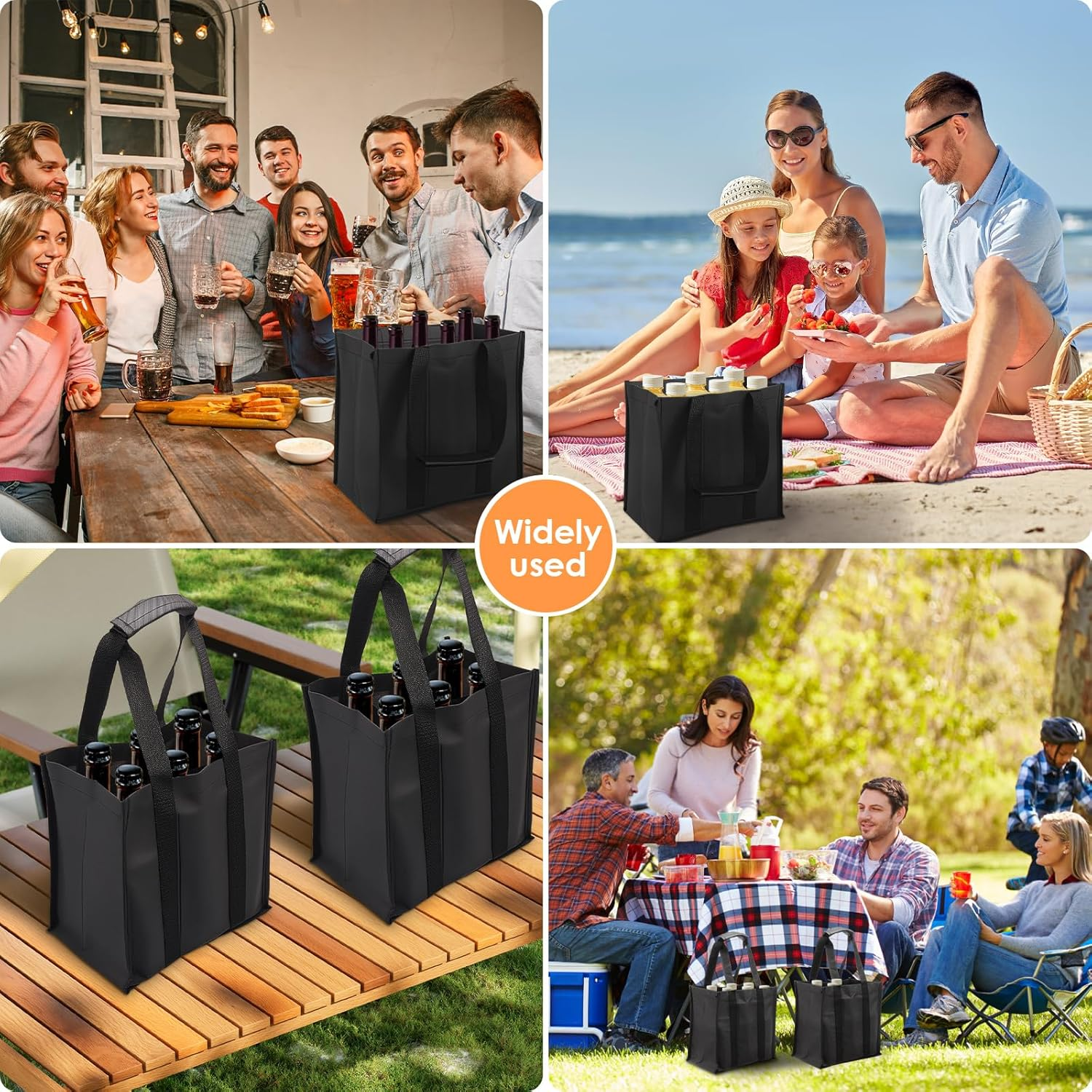 4 Pcs Wine Tote Bag, Reusable Nonwoven Wine Foldable Bottle Carrier Tote, with Sturdy Handle and Divider, Portable Wine Case, for Party Picnic Camping Traveling (6 Compartments) - 9 Compartments image number 2