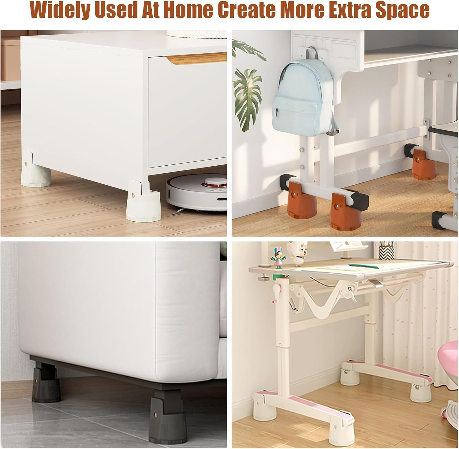 Adjustable Furniture Risers, 4PCS 6-8Cm anti Slip Stable Heavy Duty Table Leg Risers, Space Saving Good Load Bearing Bed Risers for Home (Brown) image number 4