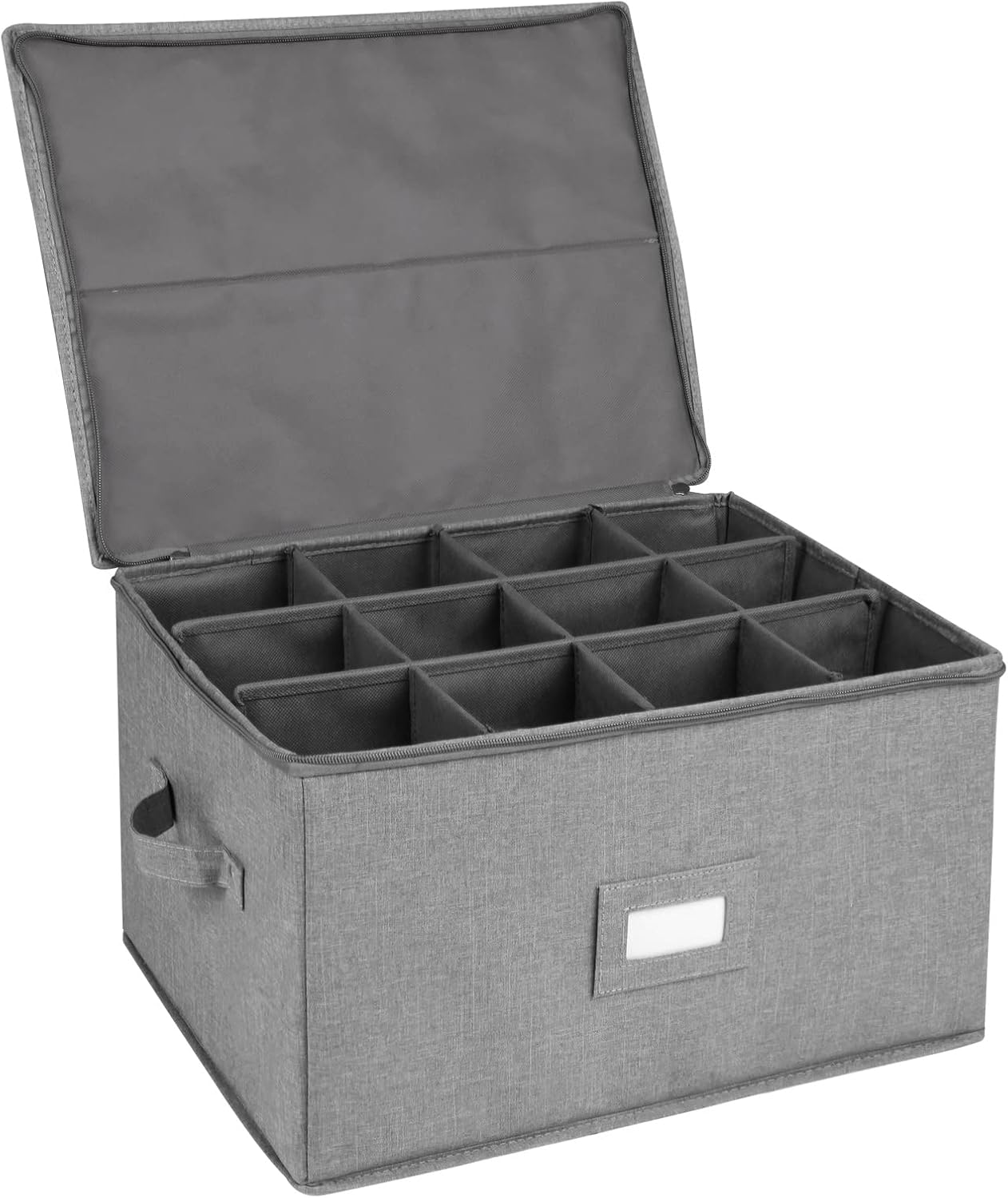 Stemware Storage Cases, Wine Glass Storage Box Containers for Glassware or Crystal, Holds 12 Red or White Wine Glasses, Hard Top and Sides (Grey)