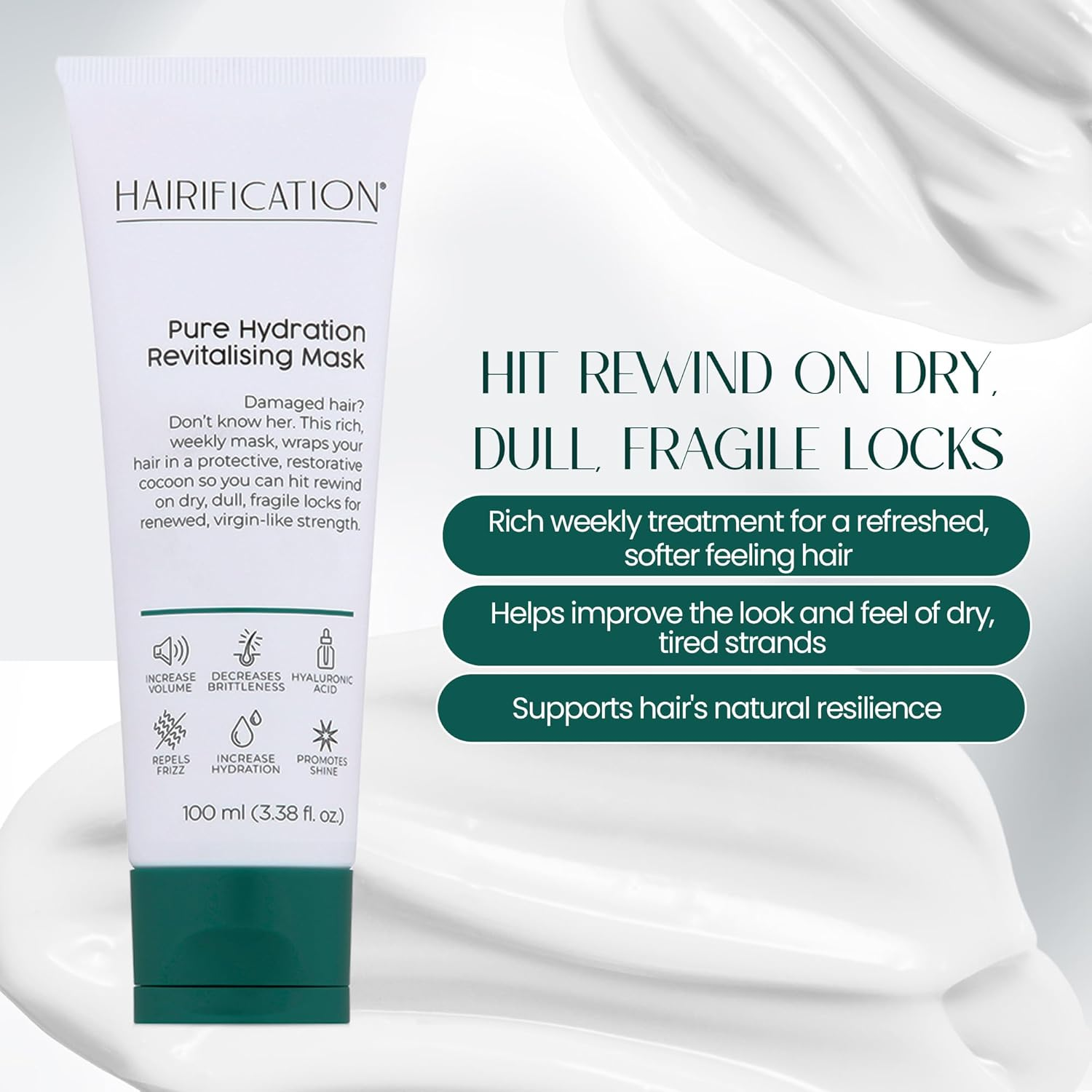 Hairification Pure Hydration Revitalising Hair Mask for Women, Weekly Smoothing Conditioner for Dry Brittle and Frizzy Hair, 100Ml image number 4