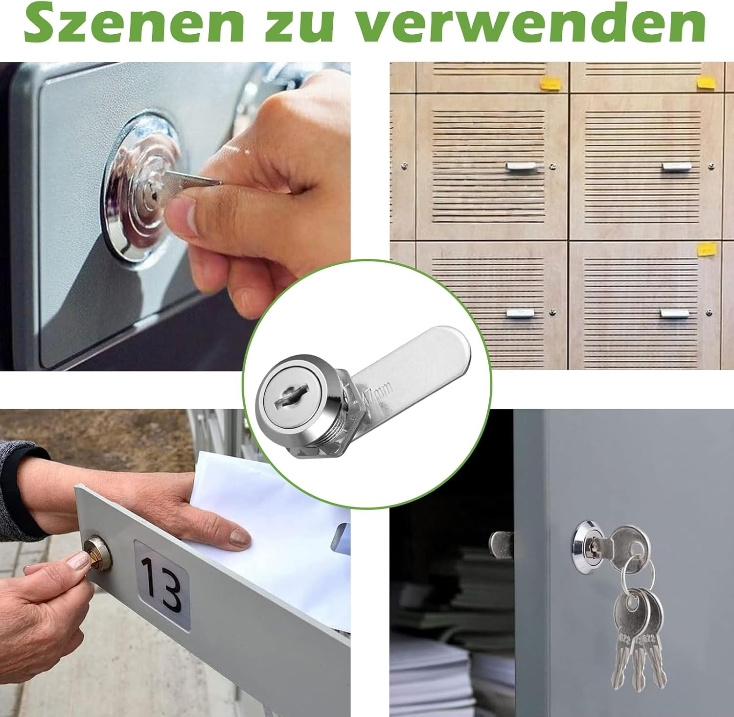 Jeyzuroa Cabinet & Letterbox Lock with 5 Keys - 16 Mm, 18 Mm Diameter for Letterboxes and Cabinet Doors, Includes 5 Adjustable Lock Plates for Drawers, Mailboxes image number 3