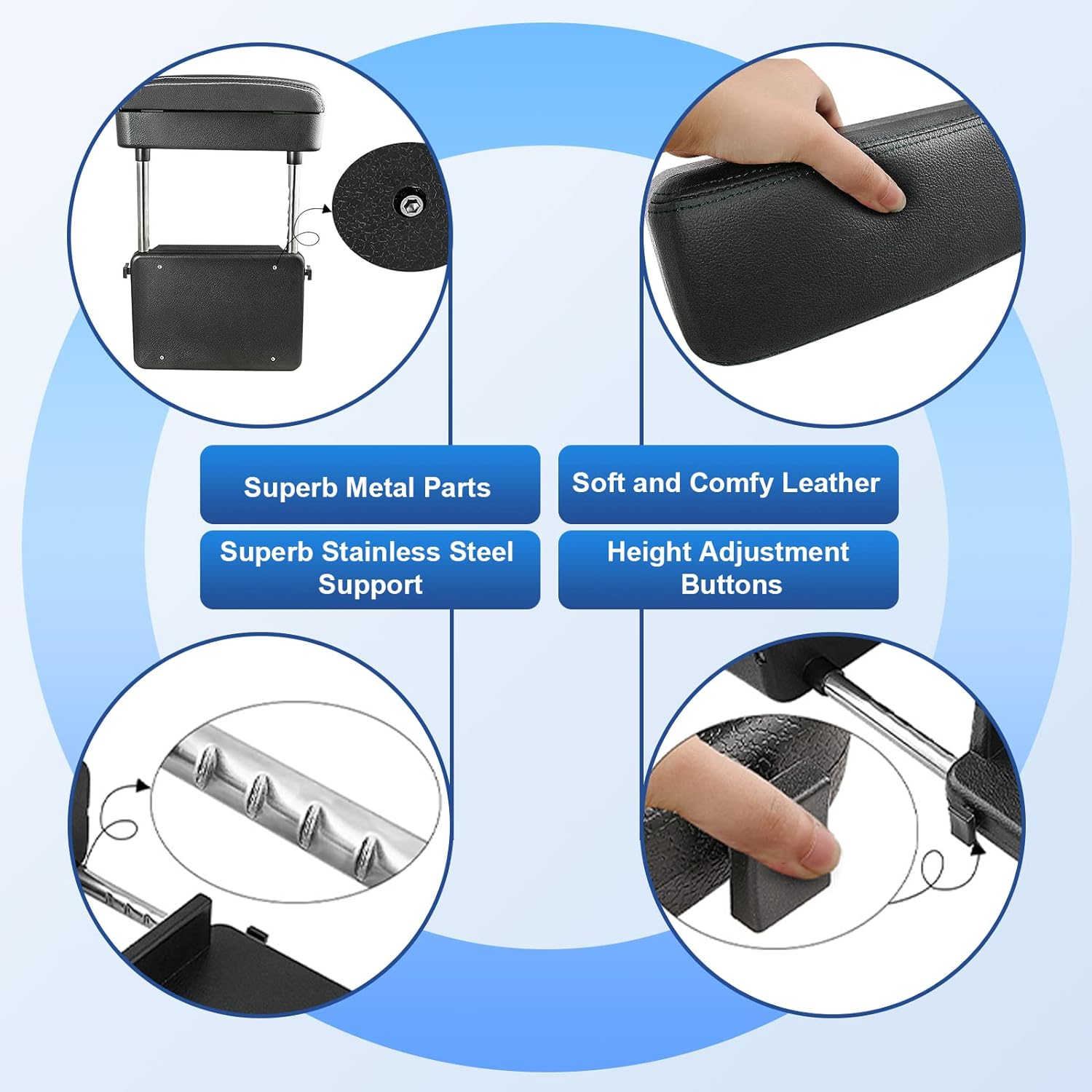 CDEFG Car Armrest Support Elbow Rest Pad Armrest Extender, Console Storage Organizer, Adjustable Height Comfort Wrist Rest Pads, Universal Fit for All Car Models (Black Line) image number 1