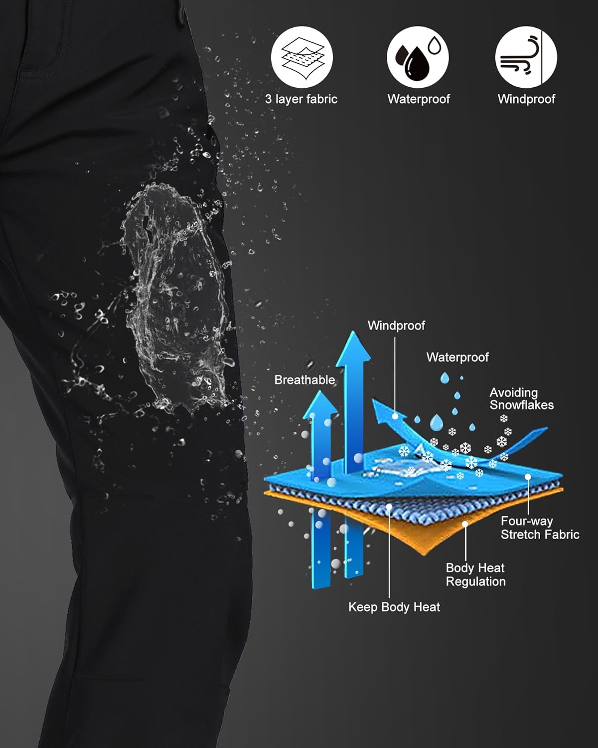 33,000Ft Women'S Winter Softshell Trousers Waterproof Pants Warm Fleece Lined Snowproof Thermal Hiking Fishing Ski Pants image number 2