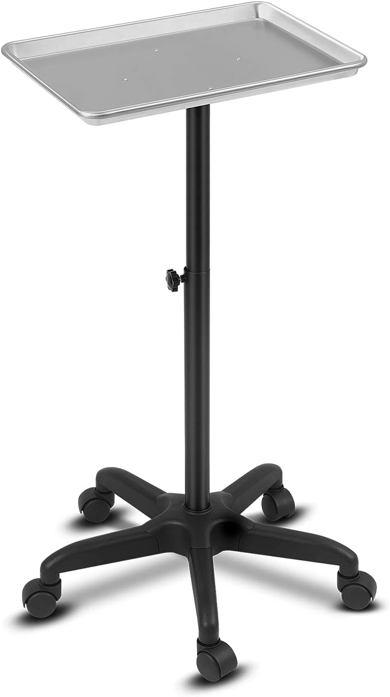 FLOLXNB Salon Tray Cart Premium Aluminum Tattoo Tray Rolling Trolley Adjustable Height Storage Utility Cart for Clinic Spa Rolling Tray (Black)