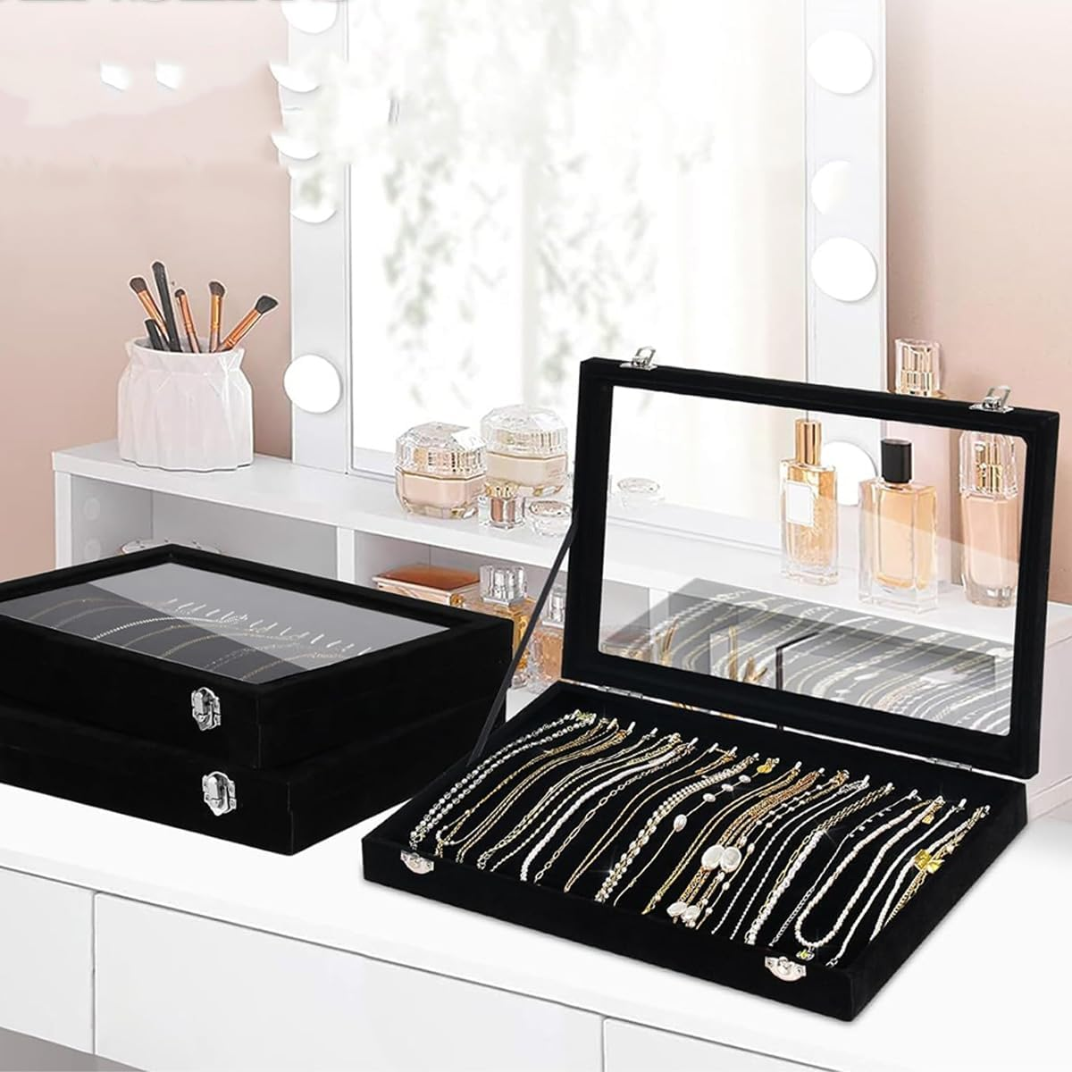 Black Jewellery Box, Jewellery Organiser, Earring Holder, Ring Stand, Necklace Display image number 3
