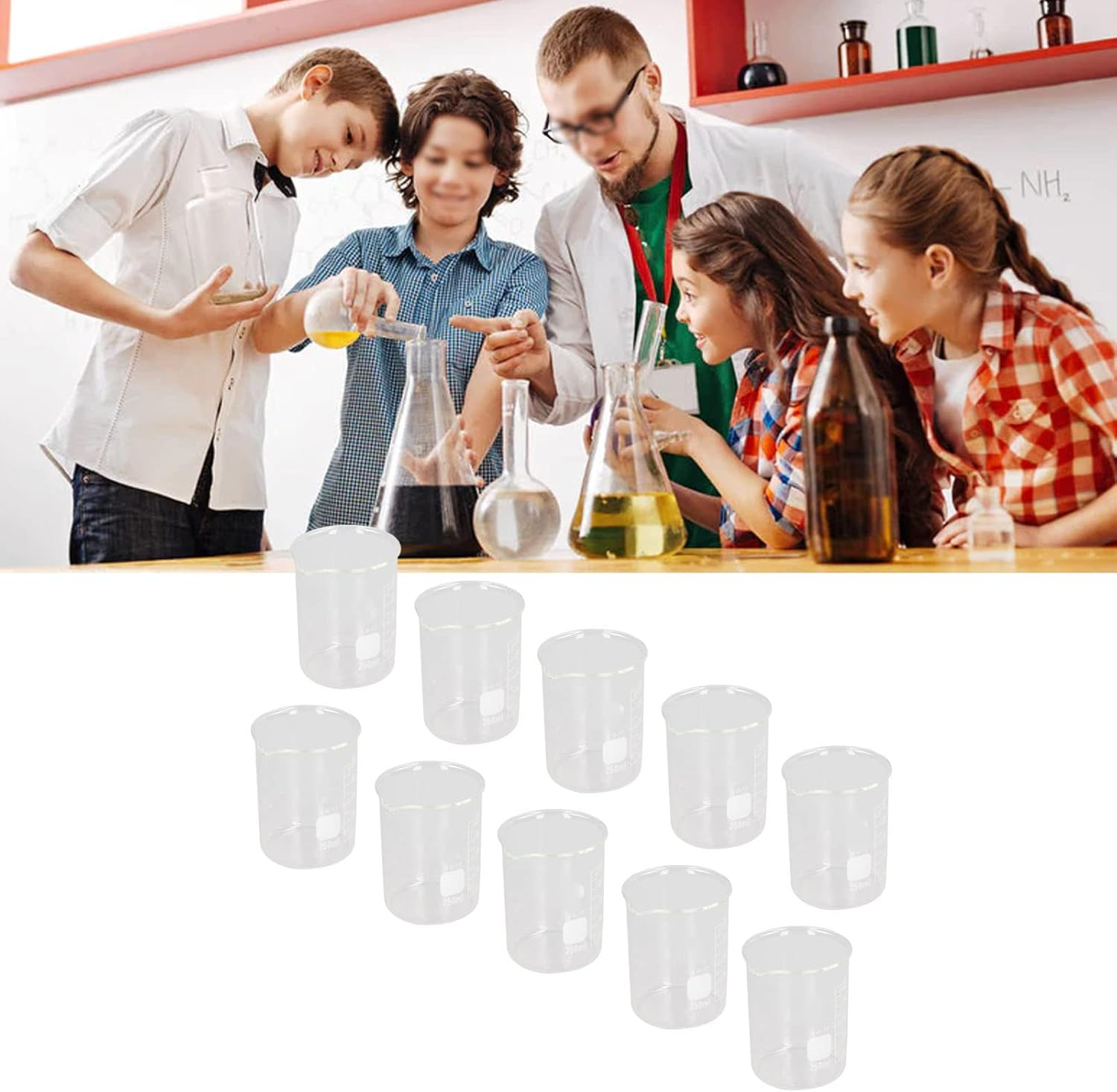 10Pcs Scientific Beaker, 250Ml Laboratory Grade Glass Beakers with Clear Scales Tool Set Kit for Experiment