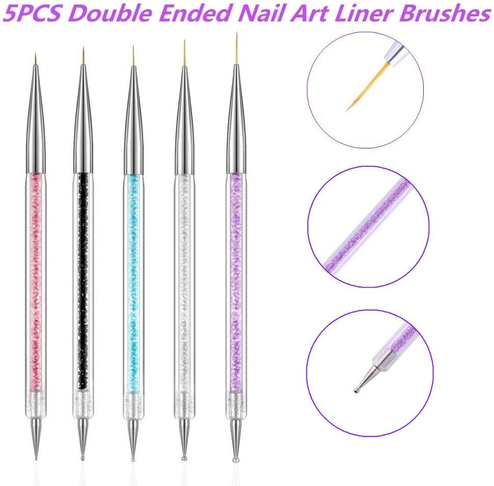 FULINJOY Resin Nail Art Palette with 5 Pcs Nail Art Brushes, Nail Polish Mixing Palette Double-Ended Dotting Pen Nail Art Liner Brush for Nail Art image number 4