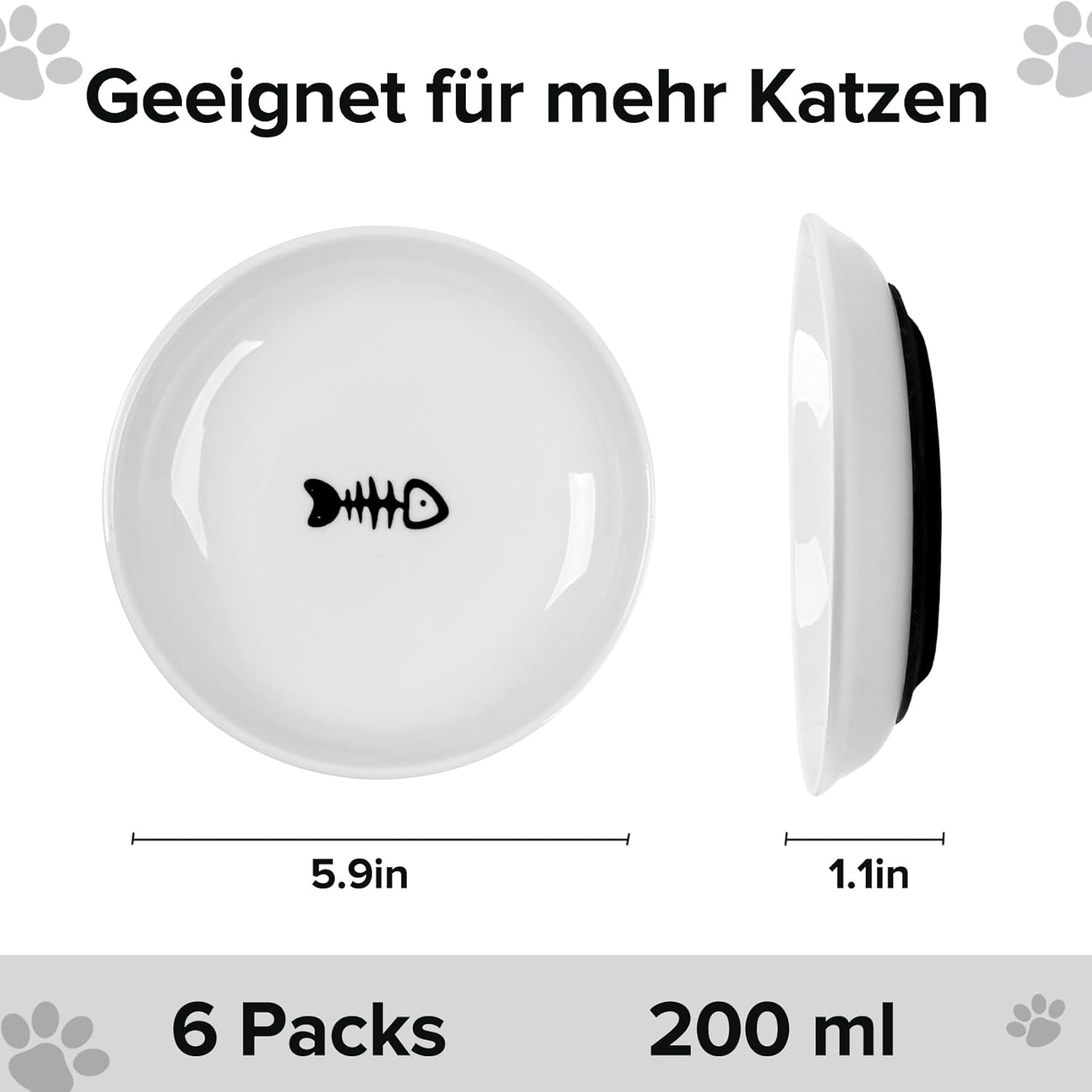 Cat Feeding Bowl Set, Non-Slip Silicone Ceramic Cat Feeding Bowl, Ceramic Cat Bowl for Kittens, Pack of 6 image number 5