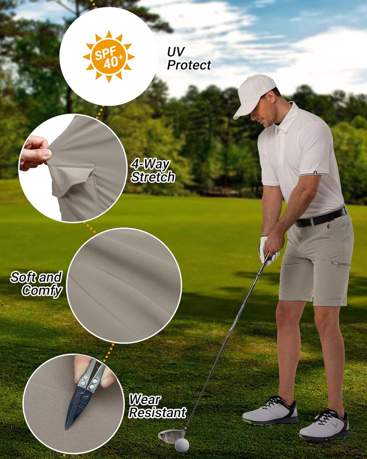 33,000Ft Men'S Golf Shorts with UPF50+ Summer Trekking Pants, Packable Outdoor Cargo Bermuda Shorts with 7 Pockets for Hiking, Camping, Travelling image number 7