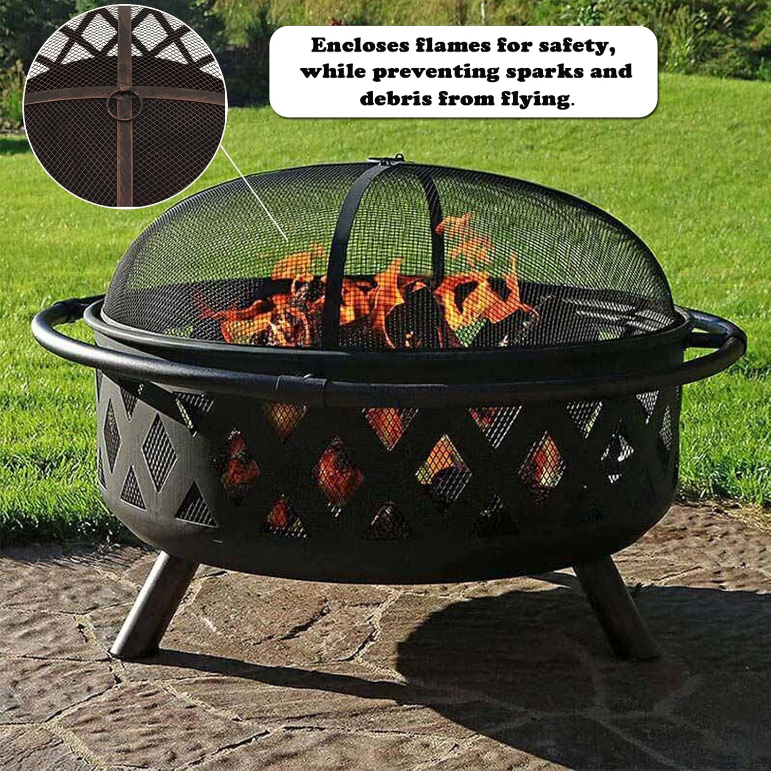 Outdoor Metal Fire Pit Backyard Patio round Garden Stove Fire Pit with Poker image number 6