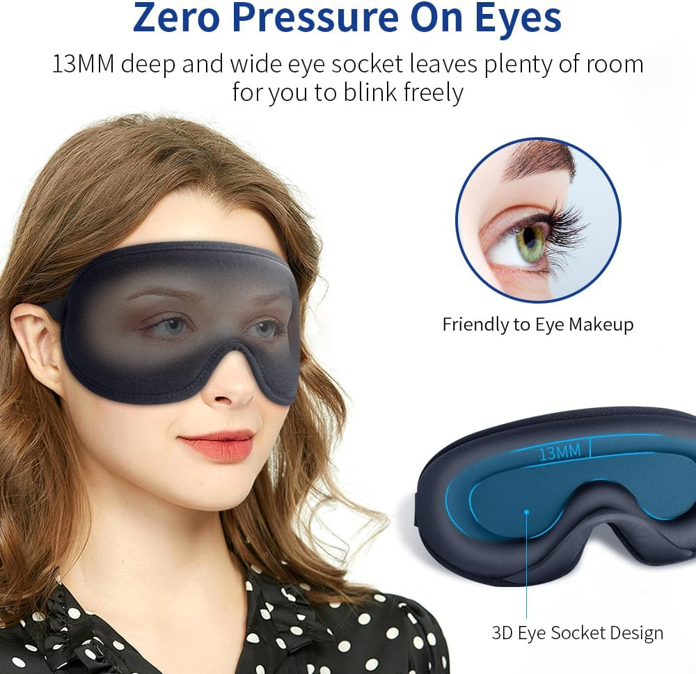 Sleep Eye Mask for Men and Women Zero Pressure Sleeping Eye Mask with Adjustable Strap Ultra Soft & Comfortable 3D Contoured Blackout Sleep Mask for Nap/Travel/Yoga/Sleeping/Shift Work/Meditation image number 2
