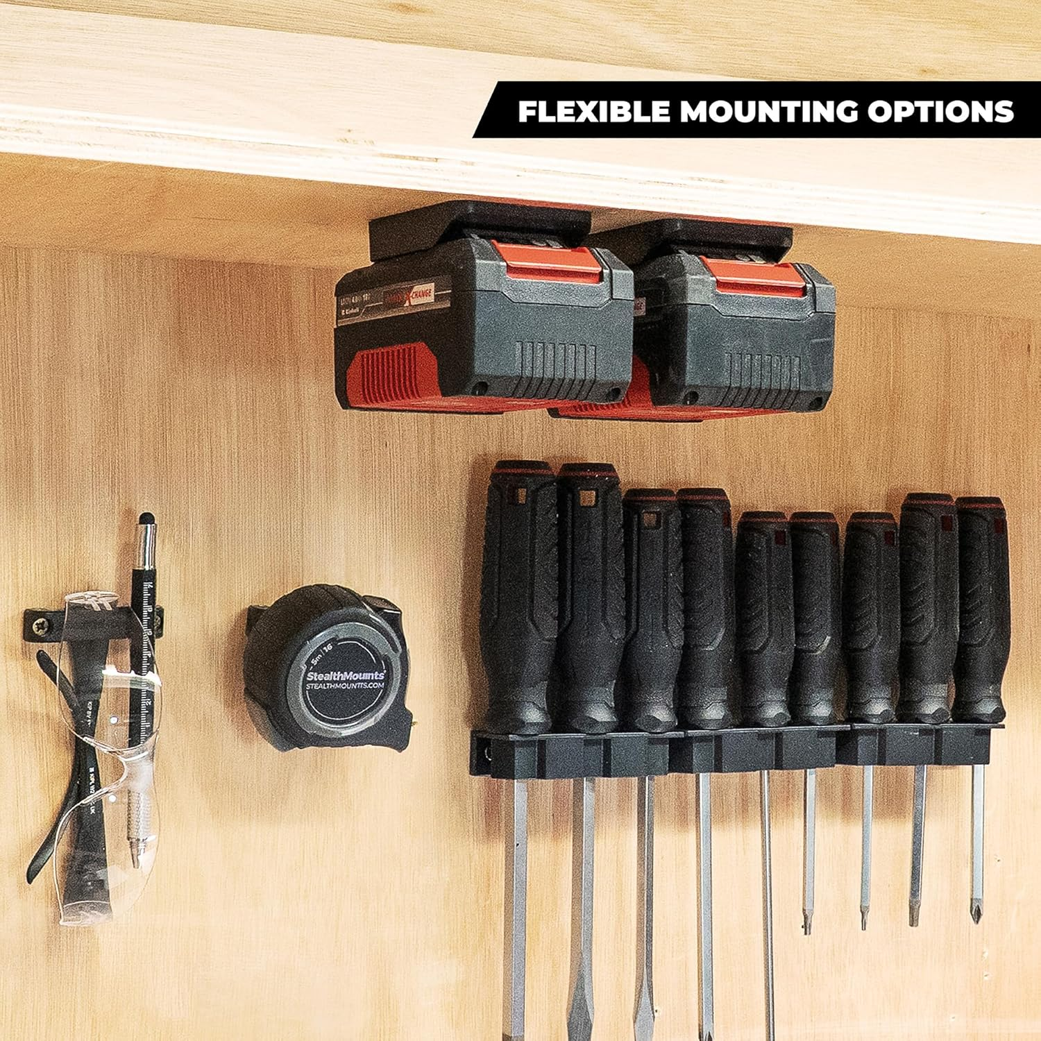 Stealthmounts Battery Holder for Einhell 18 V, Wireless Battery Holder for Einhell 18 V Power Tools, Pack of 6, Black Battery Organiser for Einhell 18 V image number 3