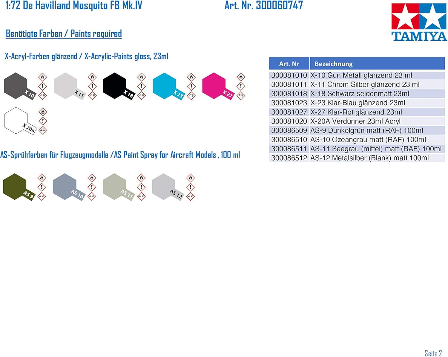 Tamiya 1:72 Scale War Bird Collection De Havilland Mosquito FB MK.VI/NF Aircraft Model Kit image number 2