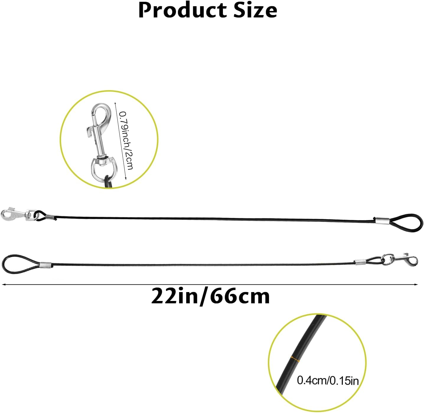 2 Pack Chew Proof Dog Leash, 66Cm/26 Metal Cable Lead, No Tangle Multiple Dog Leashes for Small Medium Large Dog, Heavy Duty Leash Extender for Collars & Harnesses image number 3