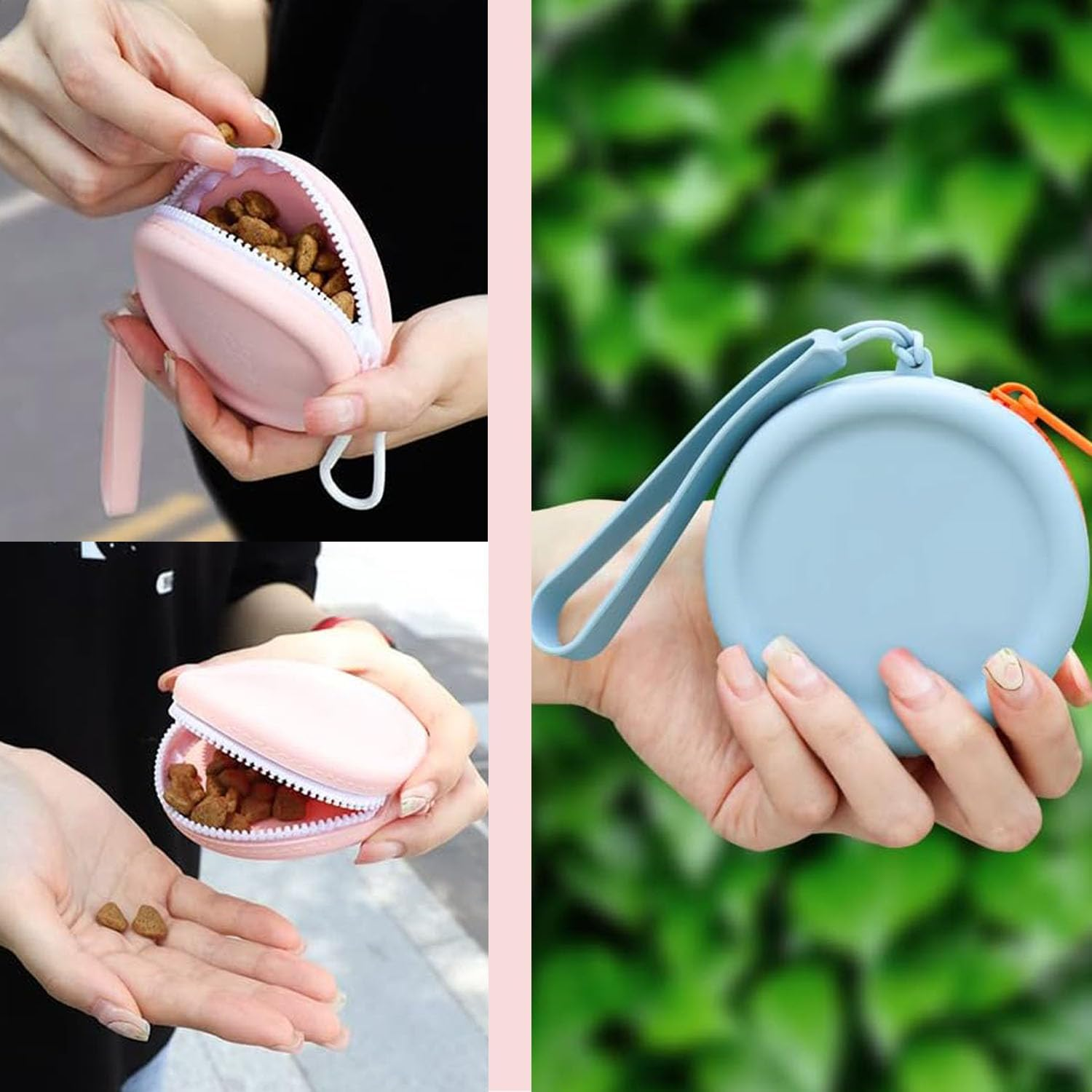 2Pcs Portable Puppy Snack Pouch, Pet Walking Bag for Dog and Cat, Silicone Treat Pouch for Reusable, Zippered Dog Treat Pouch with Handle, Dog Pouch for Training Coin Purse (Sky Blue & Light Pink) image number 5