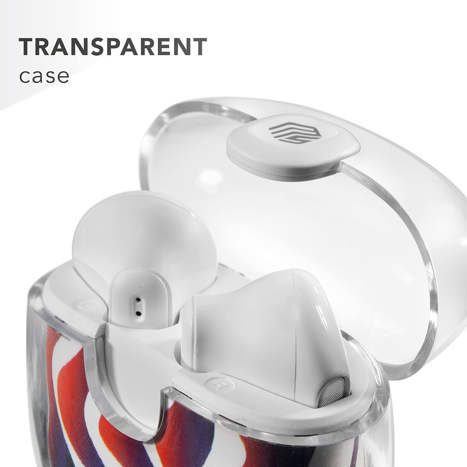 Music Sound | DRIP - Bluetooth Capsule Headset - Transparent Case with Fashionable Patterned Design - 19 Hours Playtime - Controls on the Earpiece - Wave Fantasy image number 4