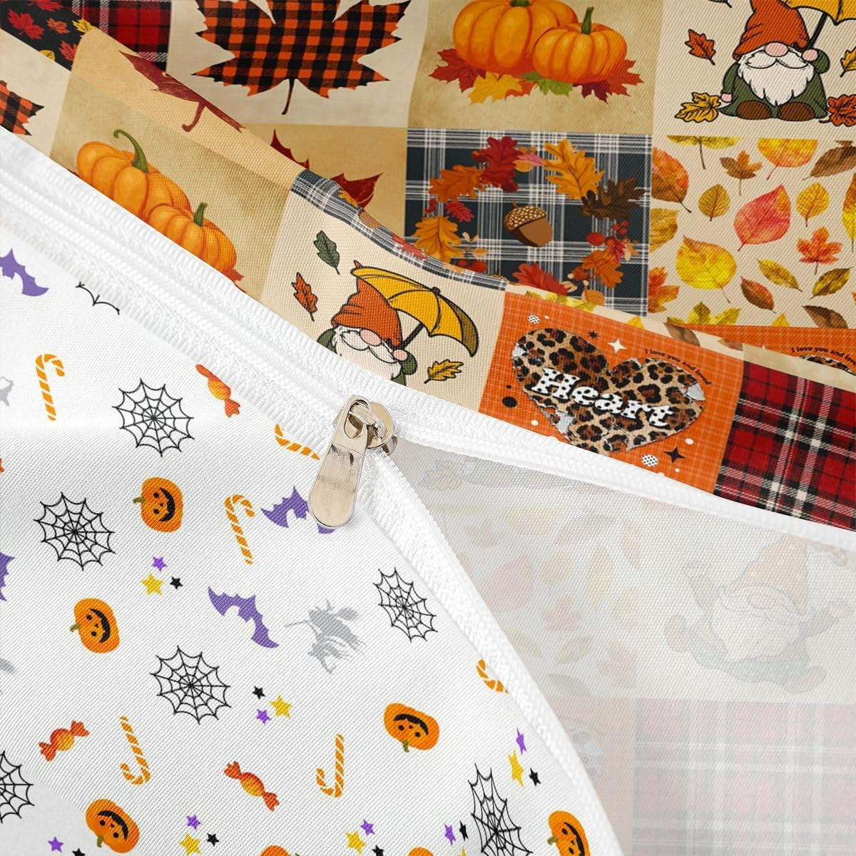 Fall Bedding Set Thanksgiving Day Gifts Duvet Cover for Boys Girls Women Autumn Harvest Comforter Cover Happy Fall Y'All Fall Season Bedspread Cover Geometry Grid Patchwork Bedding Queen Size image number 2
