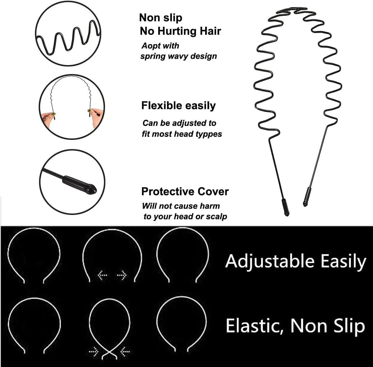 Hair Bands for Men, Non-Slip Sports Fashion Headband, Mens Metal Hair Band, Hair Hoop for Outdoor Sports, Weddings, Daily Wear (3 Pieces) - 3Pcs-S3 image number 3