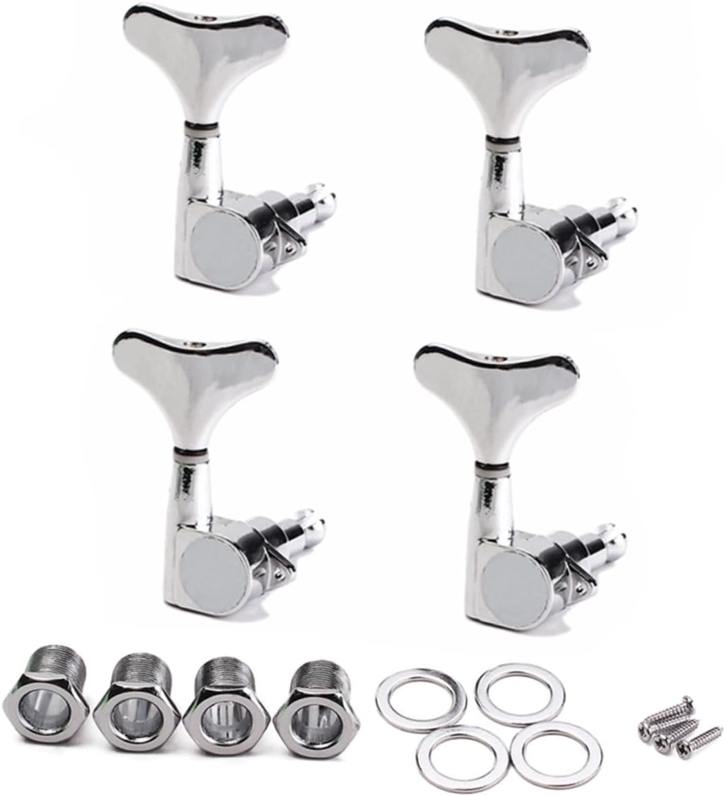Bass Guitar Tuning Pegs 4R Machine Heads for Electric or Acoustic Guitar with Ferrules Screws Threaded Bushing Plated Metal image number 6
