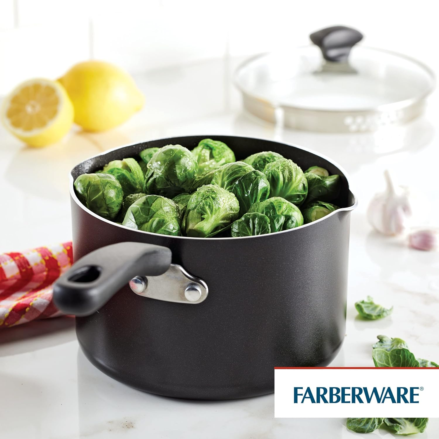 Farberware Cookstart Diamondmax Nonstick Straining Saucepan, Dishwasher Safe, 3 Quart, Black image number 3