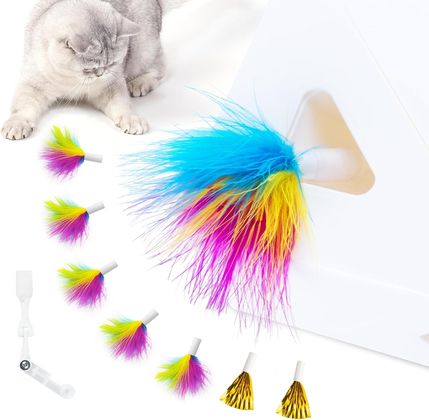 Migipaws Upgrade Rainbow Feather Replacement for Migipaws Migibox Cat Toy, 6Pcs Rainbow Feather + 2Pcs Free Mylar Refills image number 2
