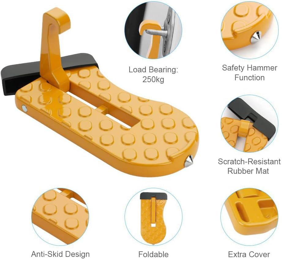 2 Pack Car Door Step with Glass Breaker Safety Hammer & Roof Rack Access,Car Automotive Foldable Roof Rack Door Step - Fits Most Car, for SUV and Truck, Max Load 400 Lbs image number 7