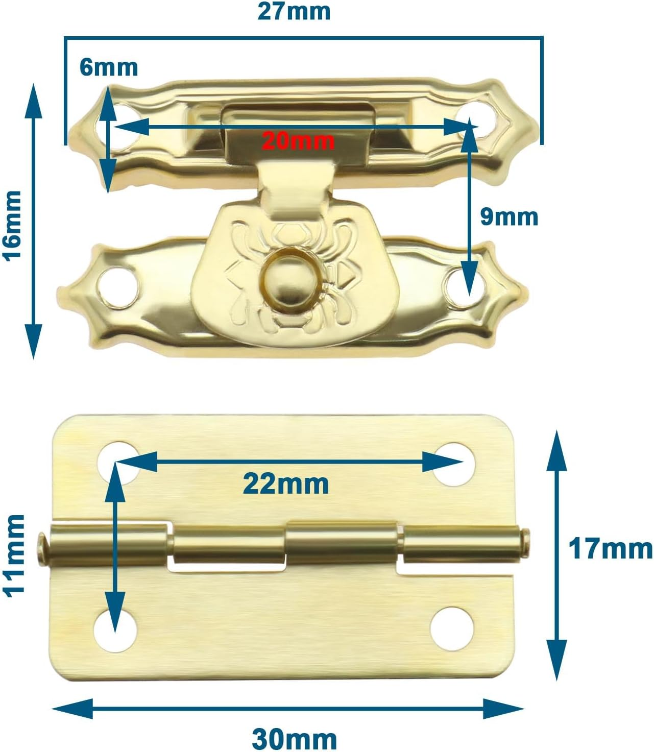 Emsea 36Pcs Box Latch Hasps & Hinges with Screws Antique Small Hinges Vintage Door Hinges Accessories for Wooden Box Jewelry Box Cabinet Gold - Bronze image number 5