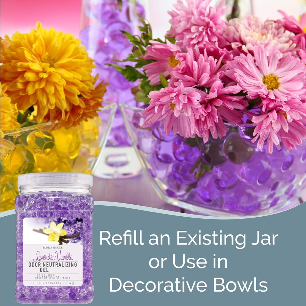 SMELLS BEGONE Odor Eliminator Gel Bead Value Pack - Air Freshener - 2 X 12 Ounce + 48 Ounce Refill (Purple) image number 5
