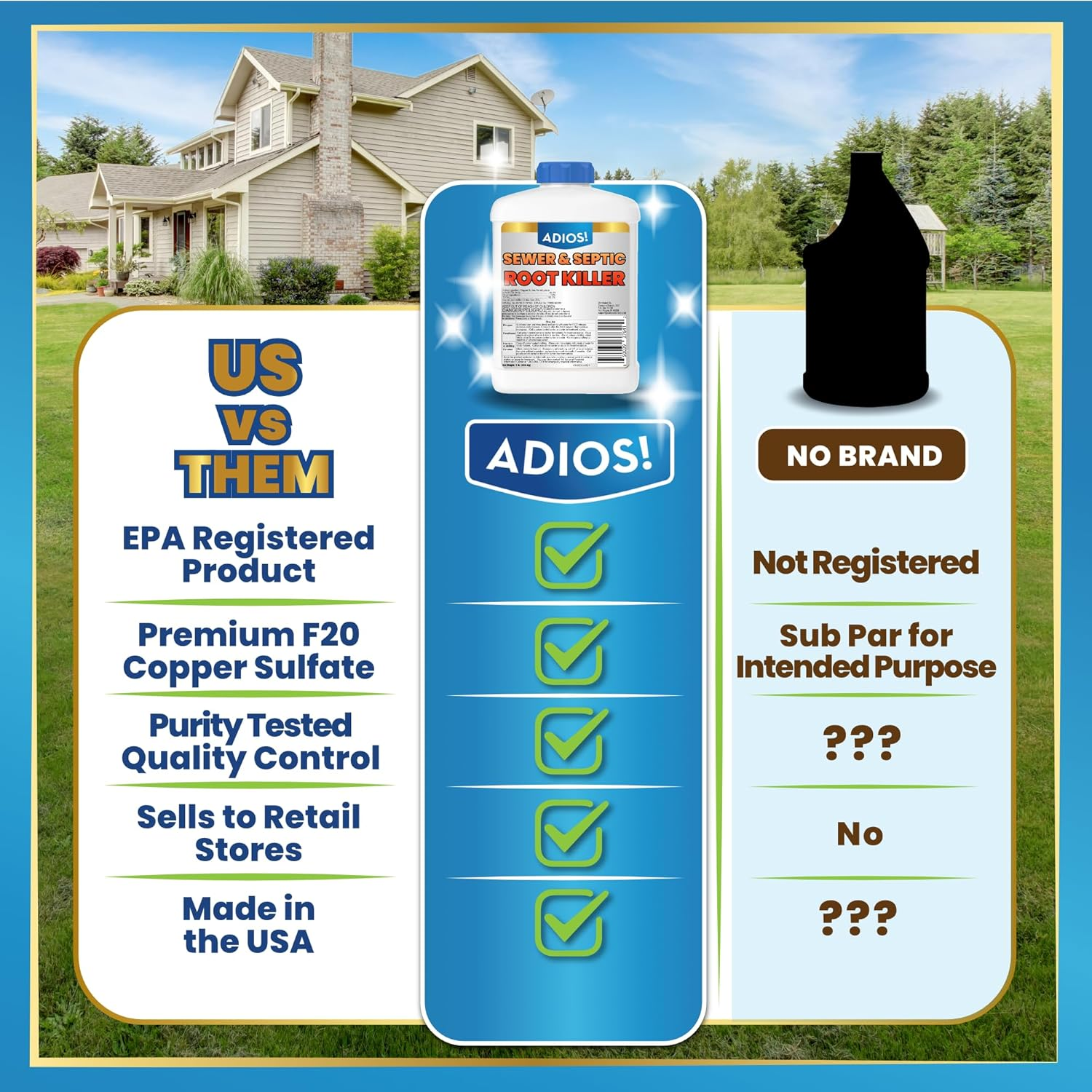 Adios! Sewer and Septic Root Killer for Trees and Shrubs, Copper Sulfate Formula Protects Sewer Pipes, Drains and Septic Tanks from Invasive Root Growth (2 Pound) image number 2