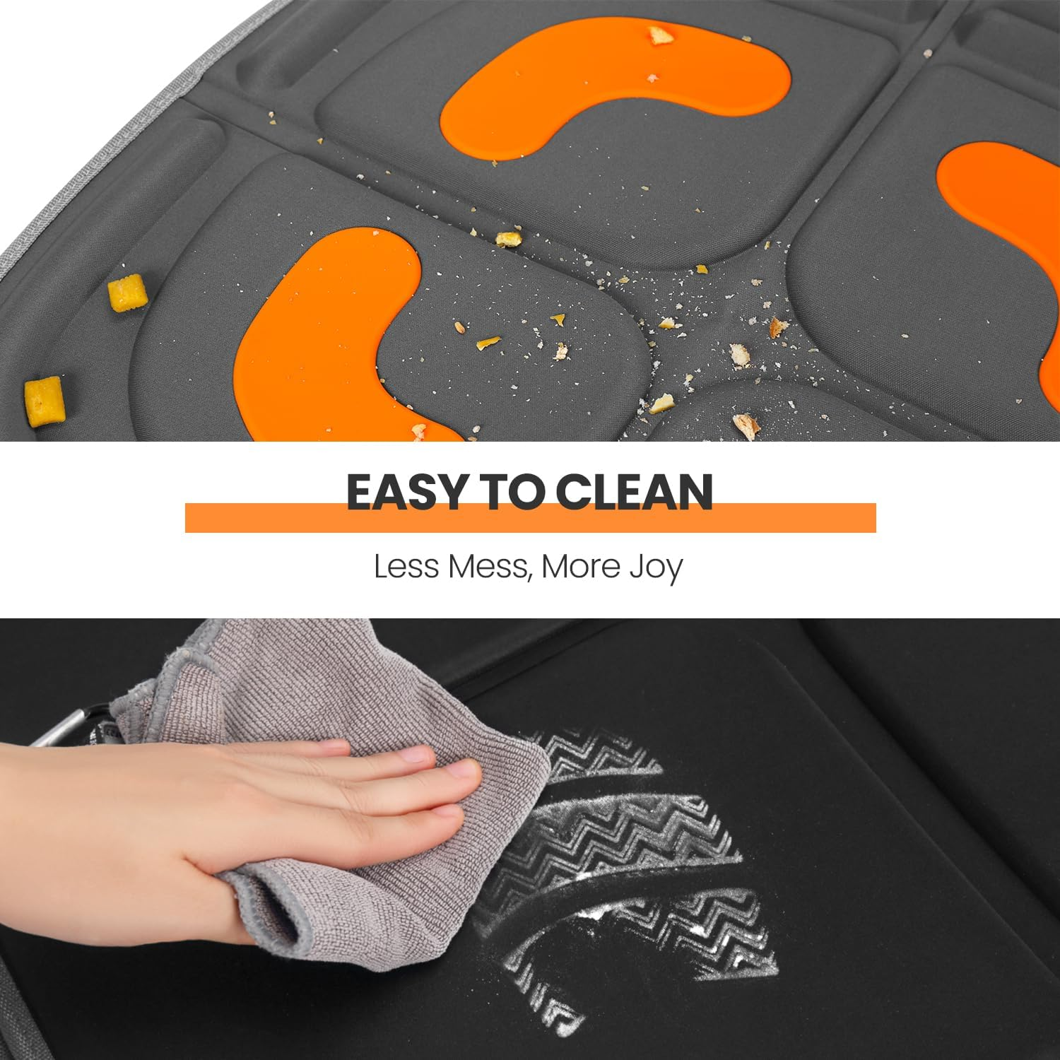 HEYTRIP Car Seat Protector and Kick Mat, Rear-Facing/Forward Facing, for 0~12 Years Old Children, Waterproof, Easy Cleanup, Non-Slip, Fit Most Car Seats(Dark Grey Orange) HEYT07002AB image number 5