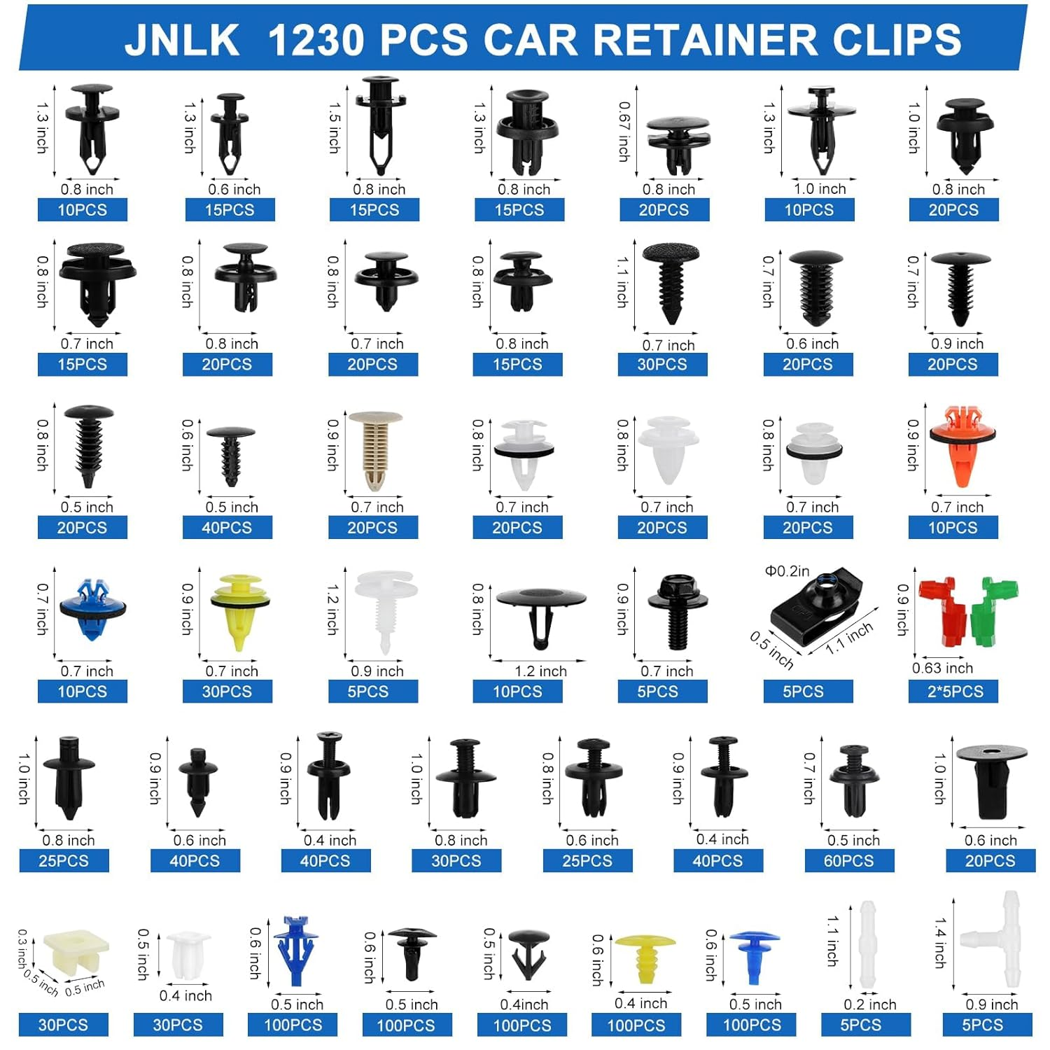 1365Pcs Car Push Retainer Clips Body Clips Plastic Fasteners Kit Fender Rivet Clips 44 Most Popular Sizes Nylon Auto Push Pin Rivets Set for Toyota GM Ford Honda Acura Chrysler,Blue image number 2
