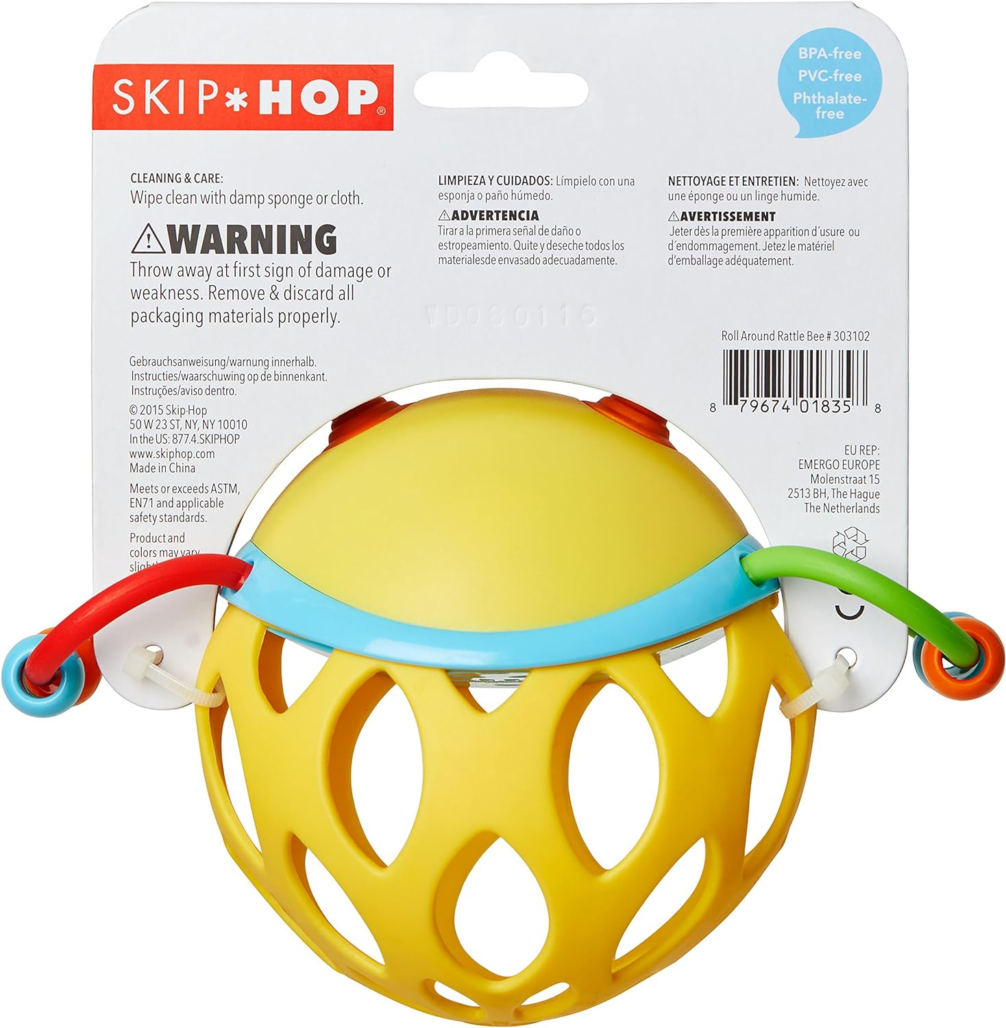 Skip Hop Explore and More Roll around Rattle Toy, Bee