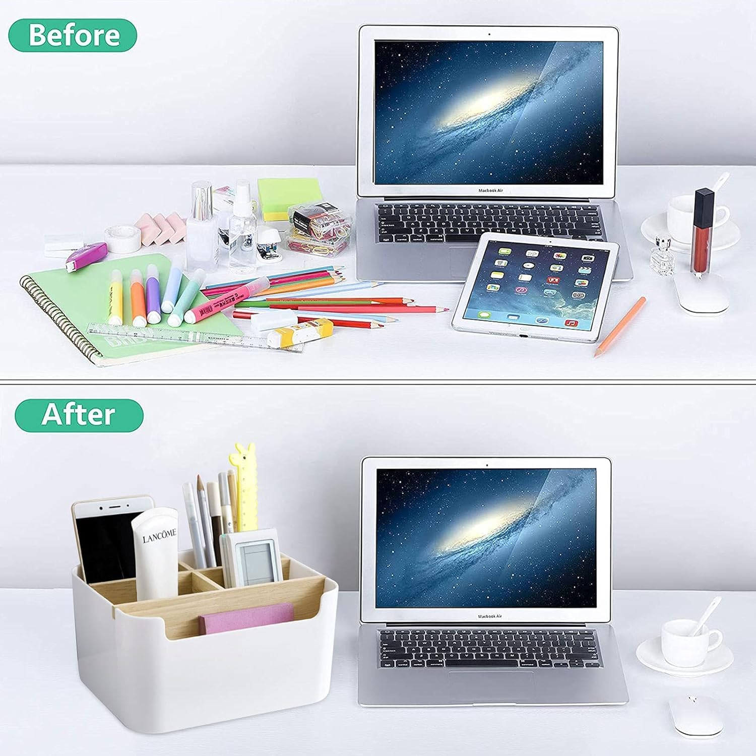 Wooden Desktop Pen, Wooden Desktop Organiser, Bamboo Desk Organiser, Storage Box with Removable Compartments, Multifunctional Storage Box, Desk Accessories