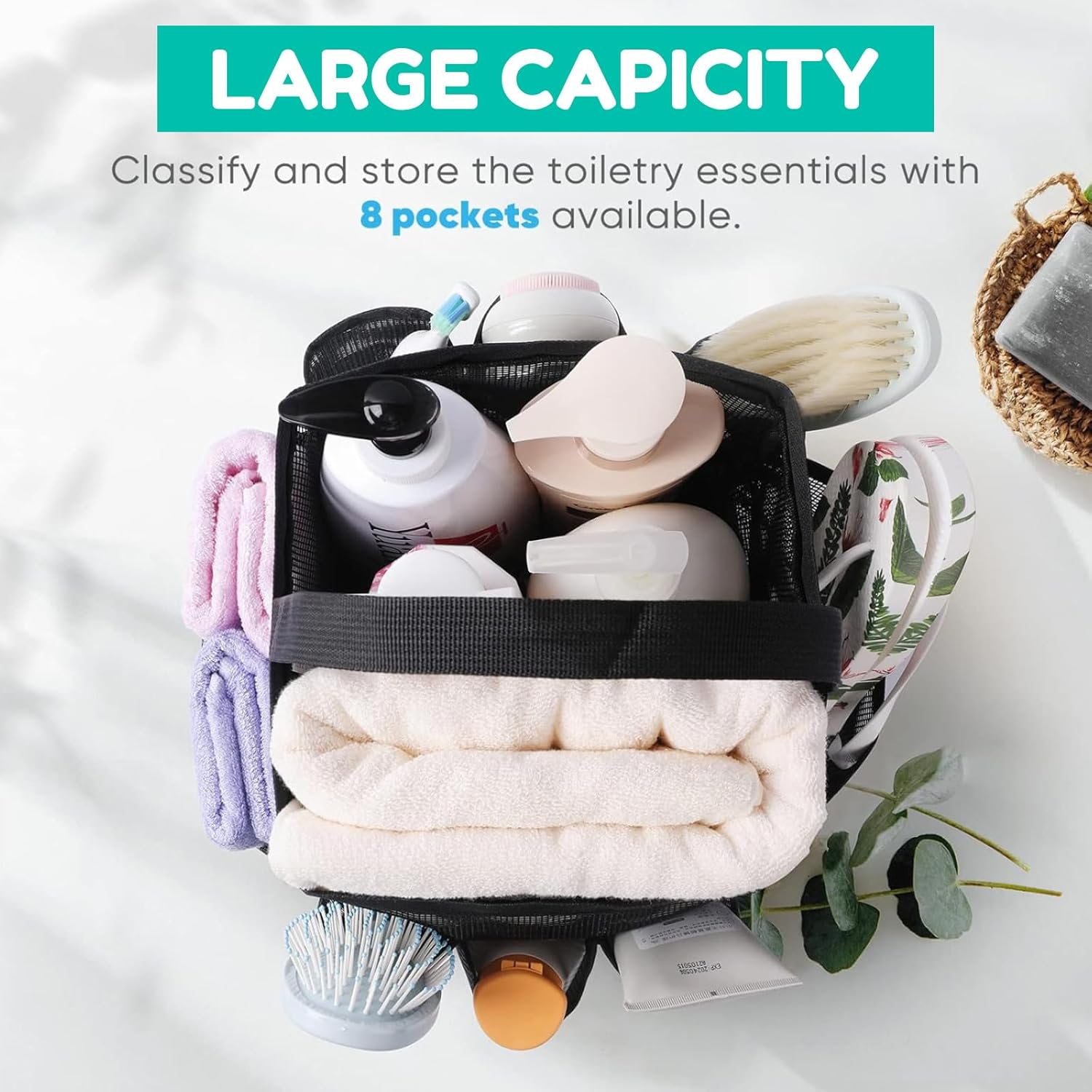 RIKONDA Heavy-Duty Mesh Shower Organizer with Reinforced Base, 8 Compartments for Travel, Gym & Dorm Essentials | 15X15X2Cm | 100G image number 5